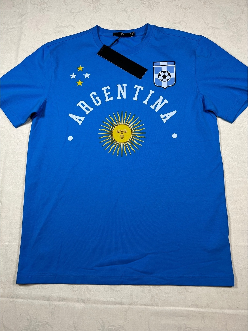 NEW ETNT Argentina Flag Soccer Futbol Short Sleeve Shirt Blue Size Large